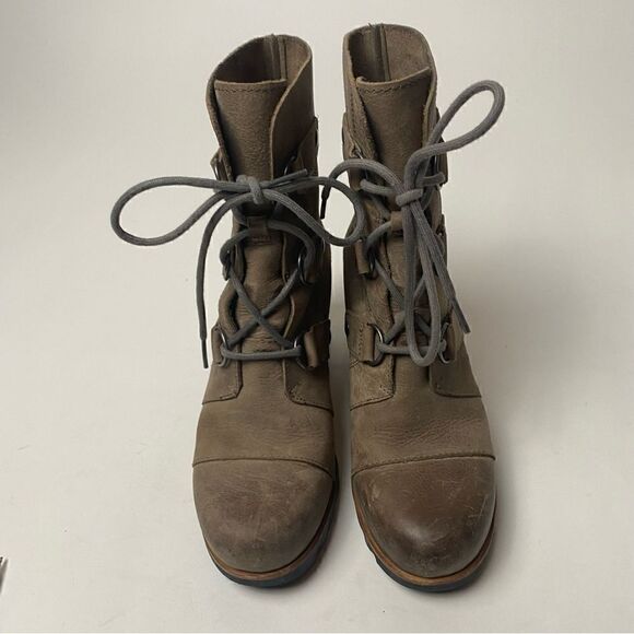 Sorel Joan of Arctic Mid Lace Up Wedge Dark Fog Kettle Grey Tan 7.5 - Picture 2 of 6